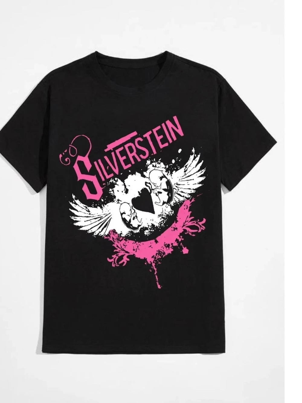 Gildan Black Tee with Pink & White Silverstein Graphic